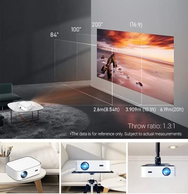 Wownect Smart Android Projector 500ANSI Lumens | Auto Focus | Native 1080P Portable Outdoor Movie Projector 4K | Android 9.0 TV Download Apps Bluetooth WiFi Home Theater Video Projector- White - Image 3