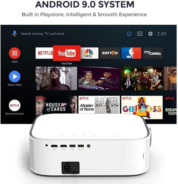 Wownect Smart Android Projector 500ANSI Lumens | Auto Focus | Native 1080P Portable Outdoor Movie Projector 4K | Android 9.0 TV Download Apps Bluetooth WiFi Home Theater Video Projector- White - Image 6