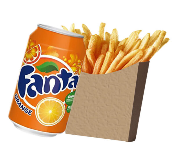 Hot and Fresh Fried Chips with Cold Cocacola Can Fanta Drink